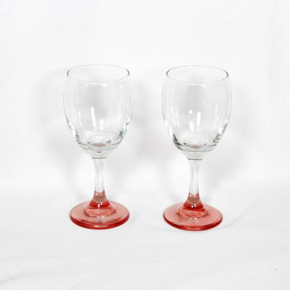 Vintage 1980s Rose Pink Stem Wine Glasses Dining Dish Kitchen Evening Romantic